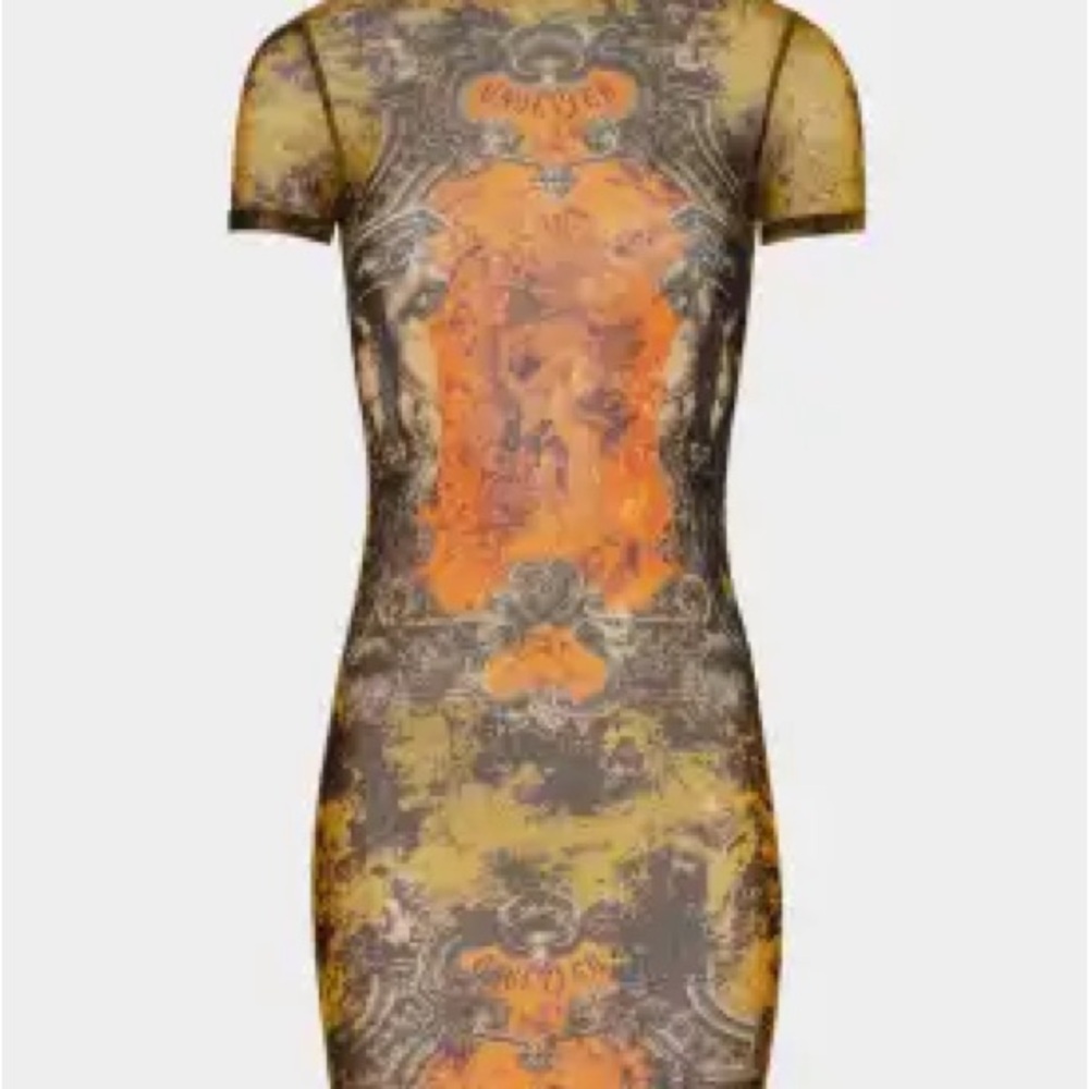 Jean Paul Gaultier Vibrant Orange and Gray Mini Dress